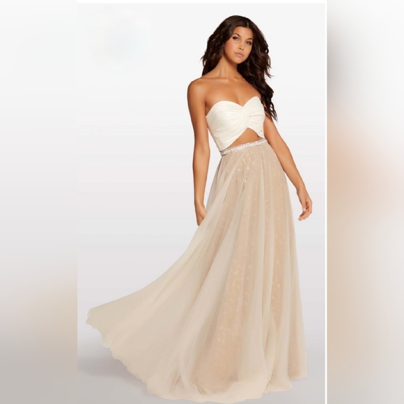 KALANI HILLIKER BY ALYCE PARIS KP107; 2 piece, XS, ivory & gold Prom dress - Picture 1 of 3